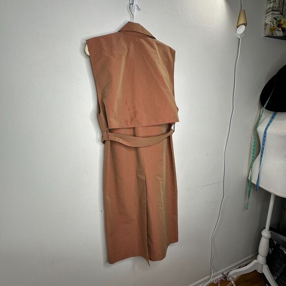 Aeron Delray Dusty Peach Iridescent Sleeveless Button Trench Coat Welt Pockets - Picture 9 of 15